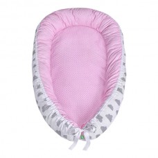 LULANDO Kokon dla dziecka, Różowy w groszki białe+biały w szare chmurki , 80x45 cm