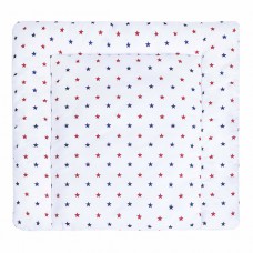 Lulando przewijak bawełniany, gwiazdki niebiesko-czerwone na białym tle, 75x75 cm